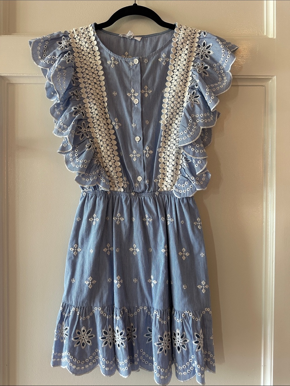 BB Dakota Light Blue Eyelet Ruffle Mini Dress